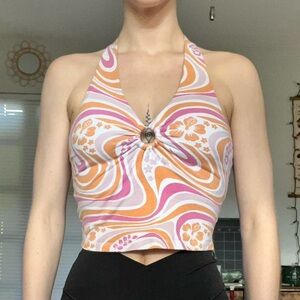 Hollister Pink and Orange Swirl Crop Top